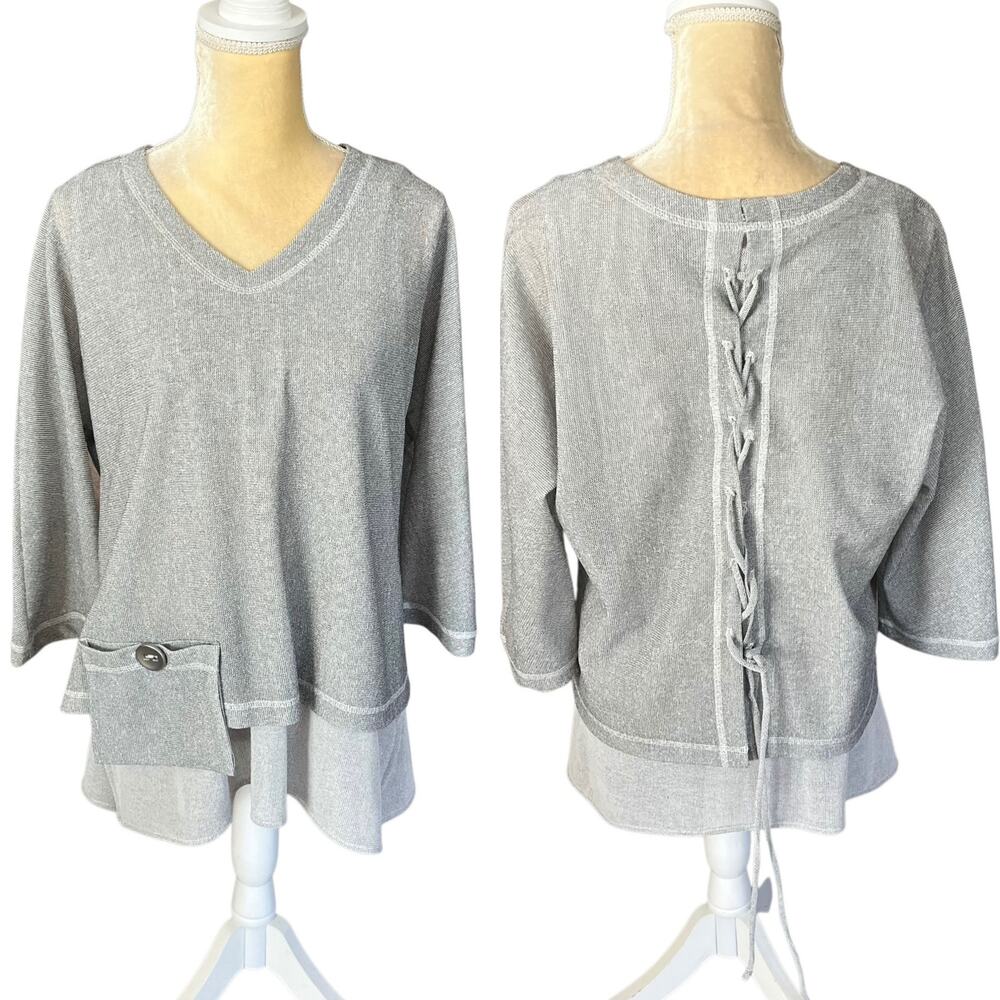 IC by Connie K Gray Art to Wear Boxy Tunic Top Layered Size Medium